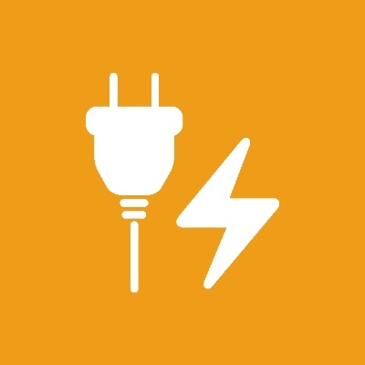 Ein Strom-Icon symbolisiert eine elektrische Sockelleistenheizung. 
